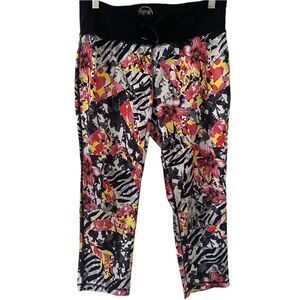 Energie Active Floral Zebra Print Drawstring Capri Pants Size L